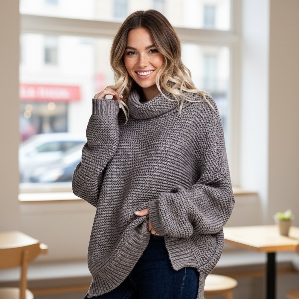 Charcoal Chunky Turtleneck Sweater
New